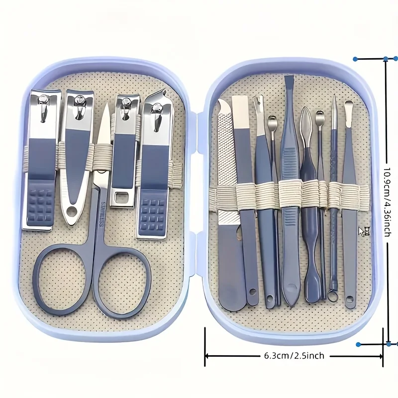 Kit de soins des ongles et des pieds en acier inoxydable, avec pince à cuticules, ensemble en boîte Portable, outils de manucure en acier inoxydable, coupe-ongles, 14 pièces