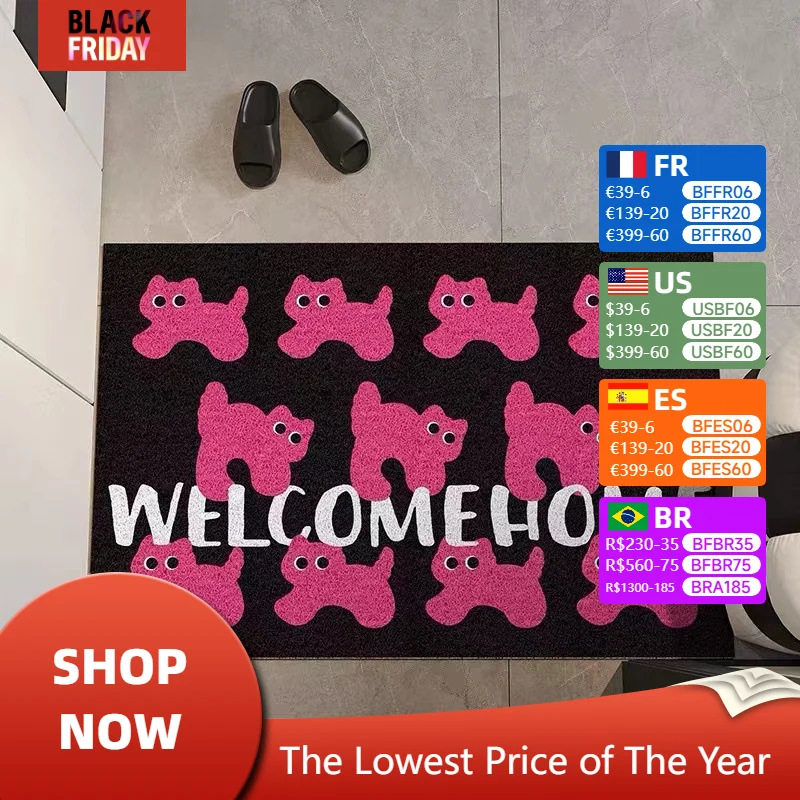 Cool Pink Cat Entrance Doormat Anti-slip PVC Floor Mats Ins Style Entry Porch Hallway Entryway Home Decor Dust Removal Carpet