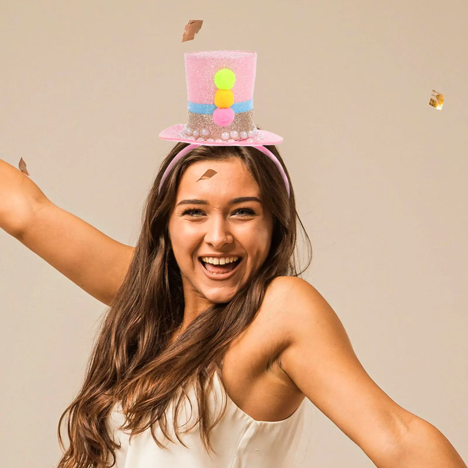 

Pink Mini Top Hat Headband Sequined Birthday Party Headwear Tea Party Fascinator Costume Accessory Carnival Mardi Gras Princess