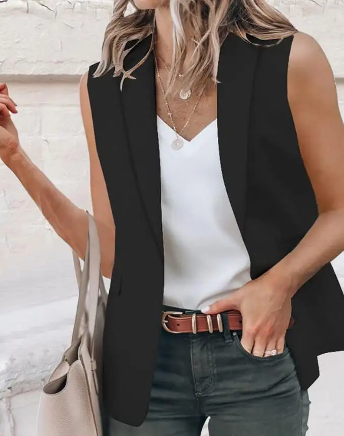 Vests for Women Single Button Lapel Collar Vest Blazer Sexy Sleeveless Summer Autumn All-Match Daily Club Streetwear