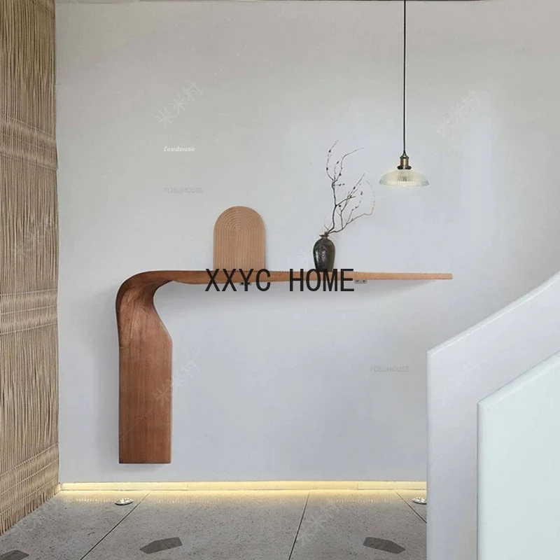 Nordic Simple Art Console Table Creative Entrance Furniture Console High-grade Special-shaped Solid Wood Wall Decorative Table E image 3