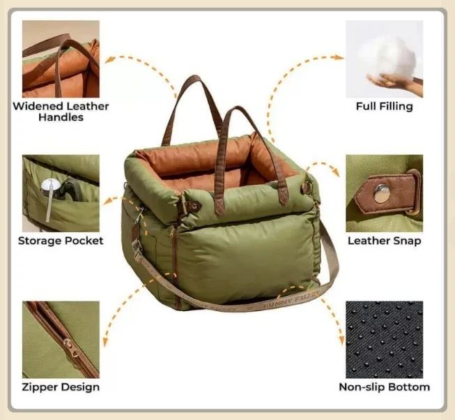 

Pet Outing Lathe Luxury Faux Leather Dog Car Seat/Cat Car Bed/Booster Bed Pet Booster Car Seat Dog Cat Travel Seat