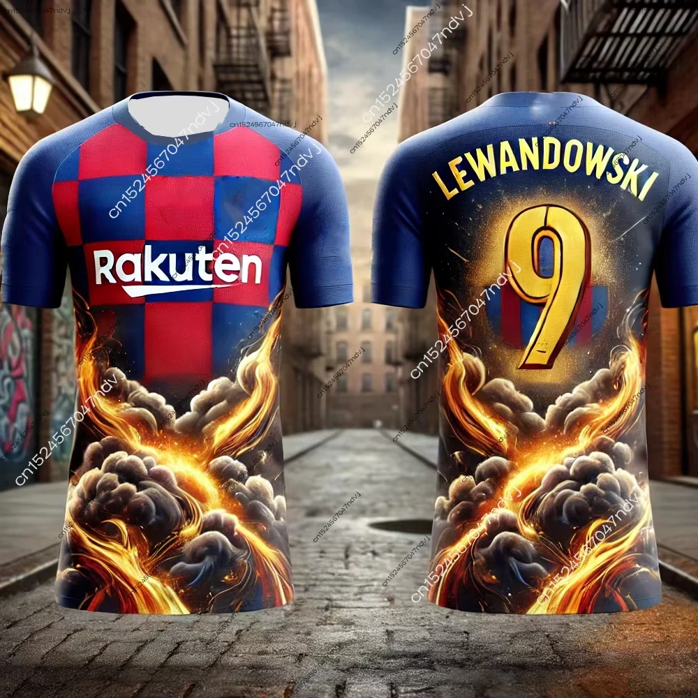 2025 ليفاندوفسكي لكرة القدم جيرسي الشارع الاسبانية الكتابة على الجدران نمط الكبار الرجال/النساء كرة القدم قميص رياضي تي شيرت مروحة مجموعة خاصة
