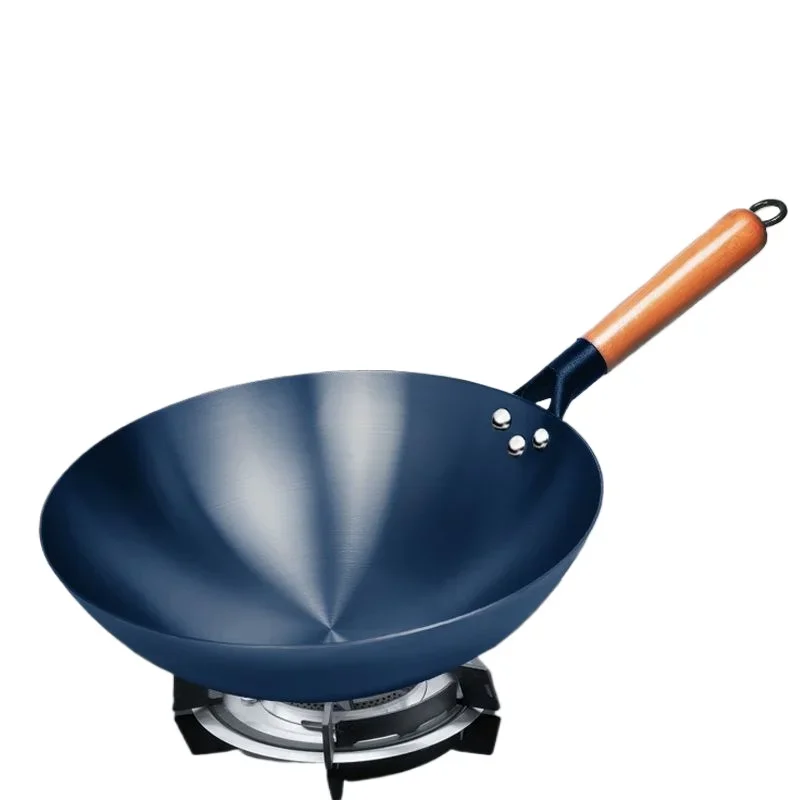 Iron Wok Pan, 32cm Woks & Stir-Fry Pans No Chemical Coated Flat Bottom Chinese Woks Pan for Induction,Electric,Gas