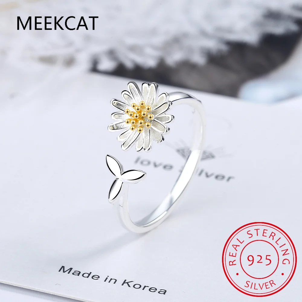 Elegant Little Daisy Flower Adjustable Rings for Women Real 925 Sterling Silver Original Luxury 18K Gold Fine Jewelry