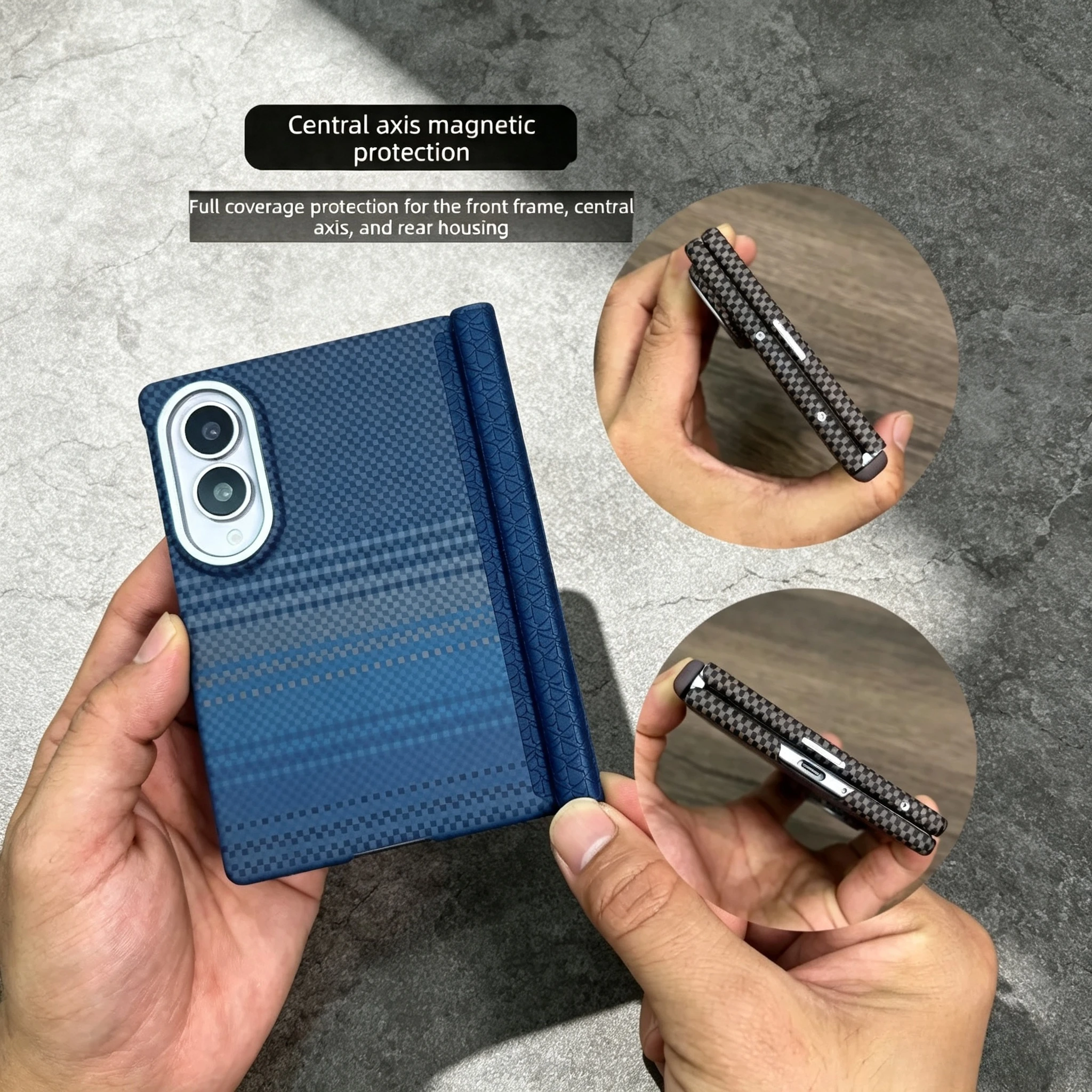 Premium Sle 600D Carbon Fiber Pattern PC Case for Samsung Galaxy Z Fold 8 for Magsafe Alloy Lens Shockproof Hinge Protect Cover - view 3
