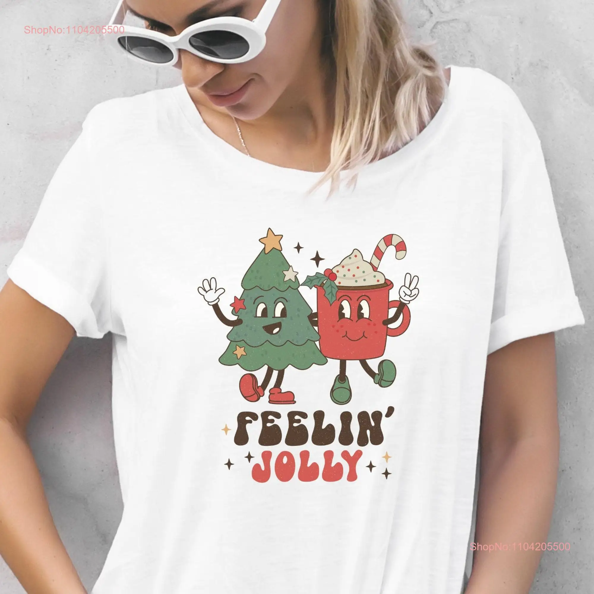 Comfort Colors Retro Christmas T Shirt Feelin Jolly Tis the Season Hippie Holiday Eco Friendly long or short sleeves