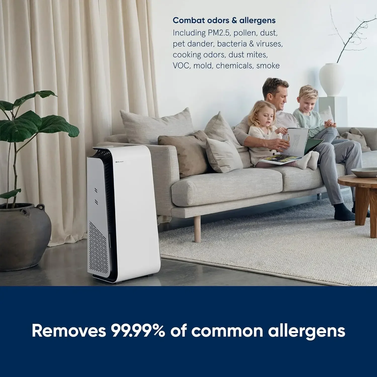 BLUEAIR Advanced Air Purifier for Large Room, Air Cleaner for Dust Pet Dander Smoke Mold Pollen Bacteria Virus Allergen