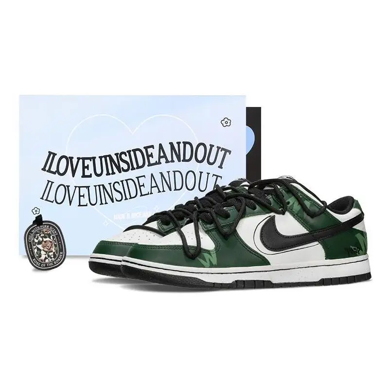 

[Детская оплата зеленого листа на заказ] Низкие туфли для скейтборда Nike Dunk Green Leaves GS Белый Зеленый