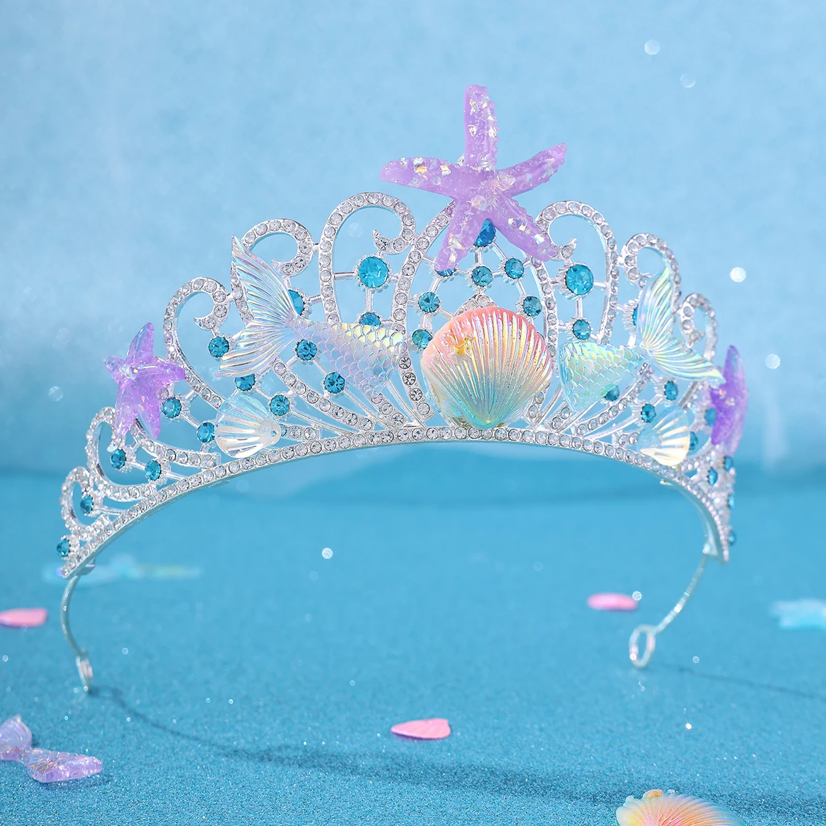 Fashion Silver Color Tiaras And Crowns For Women Bride Handmade Starfish Shell Diadems Wedding Hair Accessories image 5