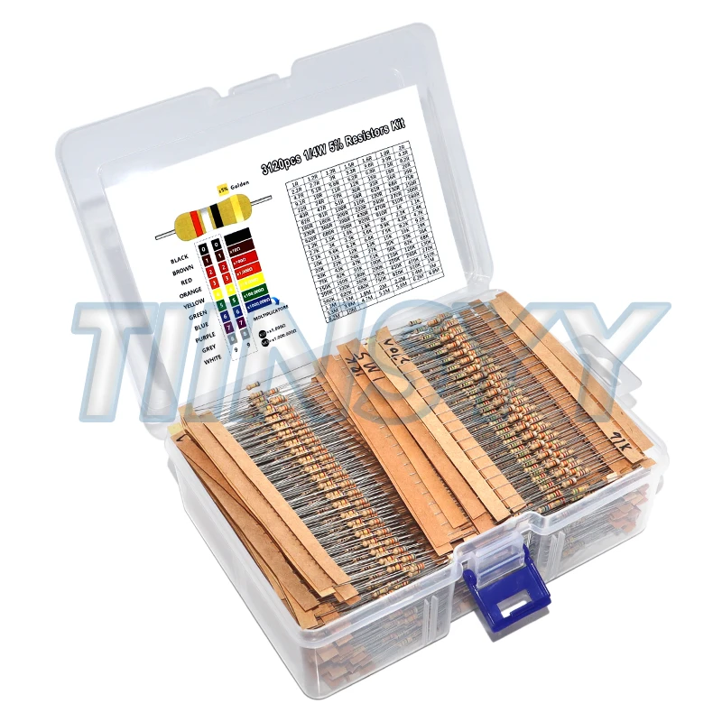 3120pcs 156 Values 1 -10M Ohm 1/4W 5% Carbon Film Resistors Assortment Kit Electronic Components