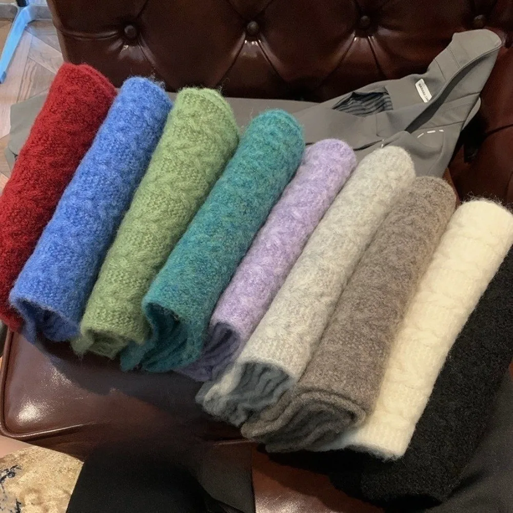 

Модный шерстяной вязаный шарф, однотонный утолщенный женский длинный шарф, ветрозащитный чехол на шею, теплая шаль