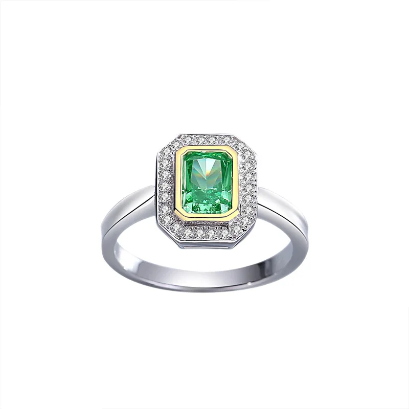 Emerald Ice Flower Cut Zircon Ring Women's 925 Sterling Silver Popular Women's Jewelry European and American Classic Simple Ring