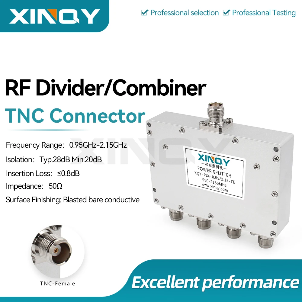 XINQY TNC 4-Way Power Splitter, 0.95-2.15GHz L-Band, TNC Connector, Signal Divider for GNSS/GPS