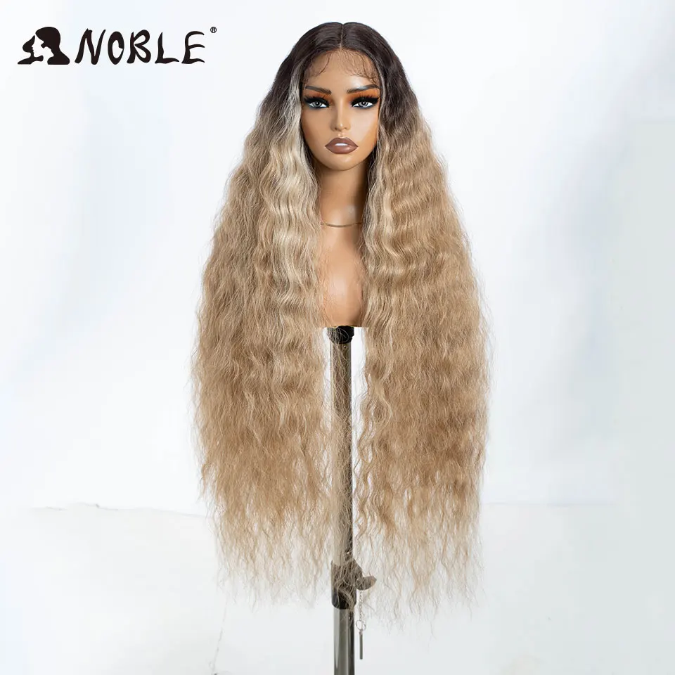 Edle Cosplay-Synthetik-Perücken mit Spitze für schwarze Frauen, langes lockiges Haar, 42 Zoll, Cosplay-Perücke mit blondem Ombré-Effekt und Spitze vorne, synthetische Perücke mit Spitze. – Detail 14