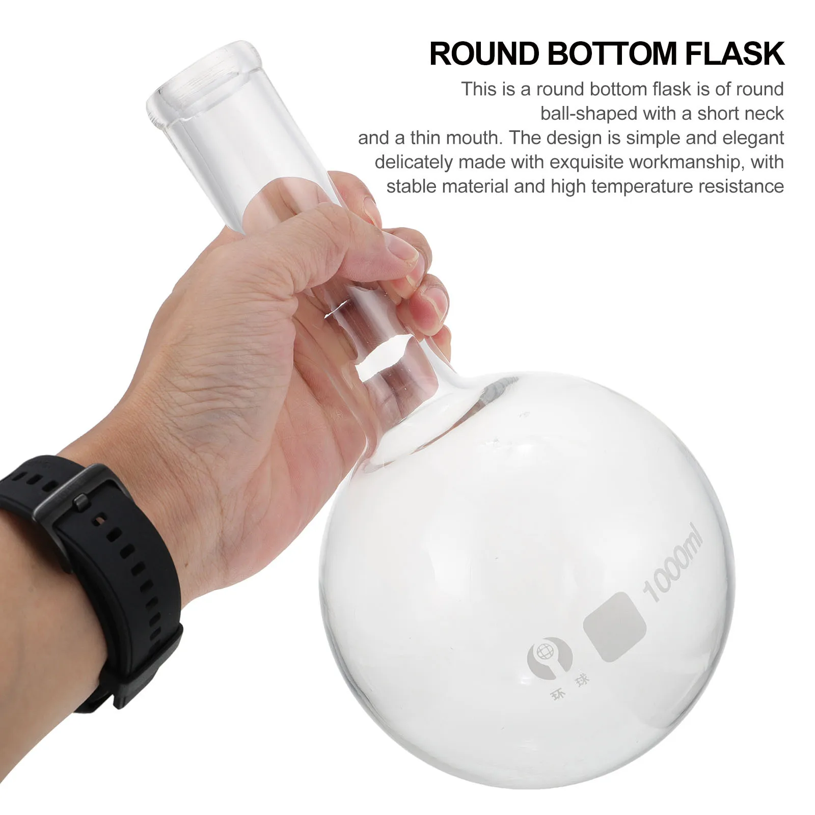 

1Pcs Round Bottom Glass Flask 1000ml Flat Bottom High Temperature Resistance Laboratory Science Flask Thin Mouth Ball Shape