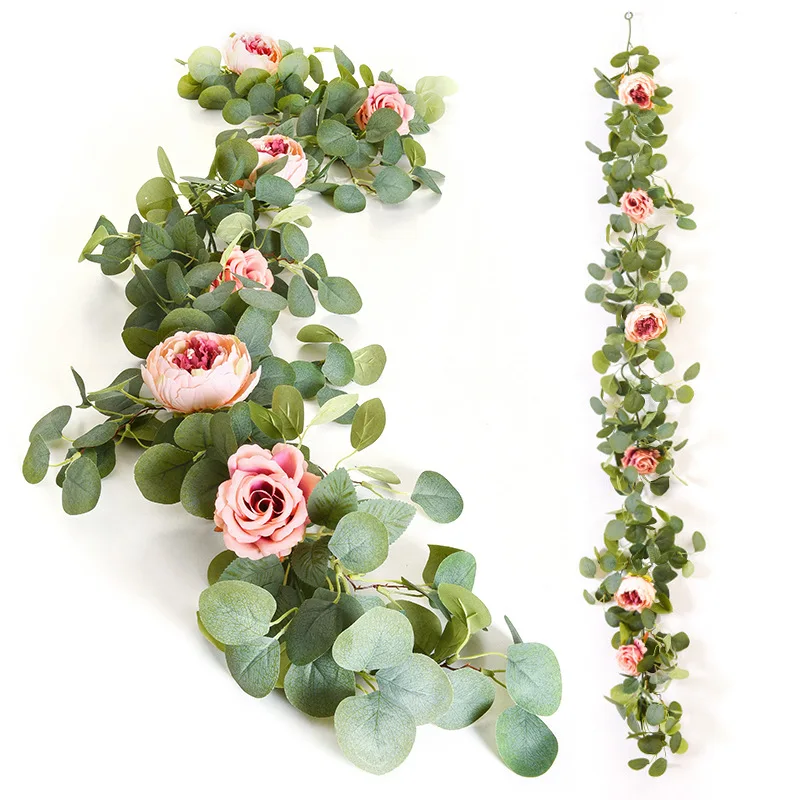 

1.75M Silk Rose Peony Garland Artificial Flowers Eucalyptus Leaves Vines Plants for Wedding Arch Doorways Table Decor