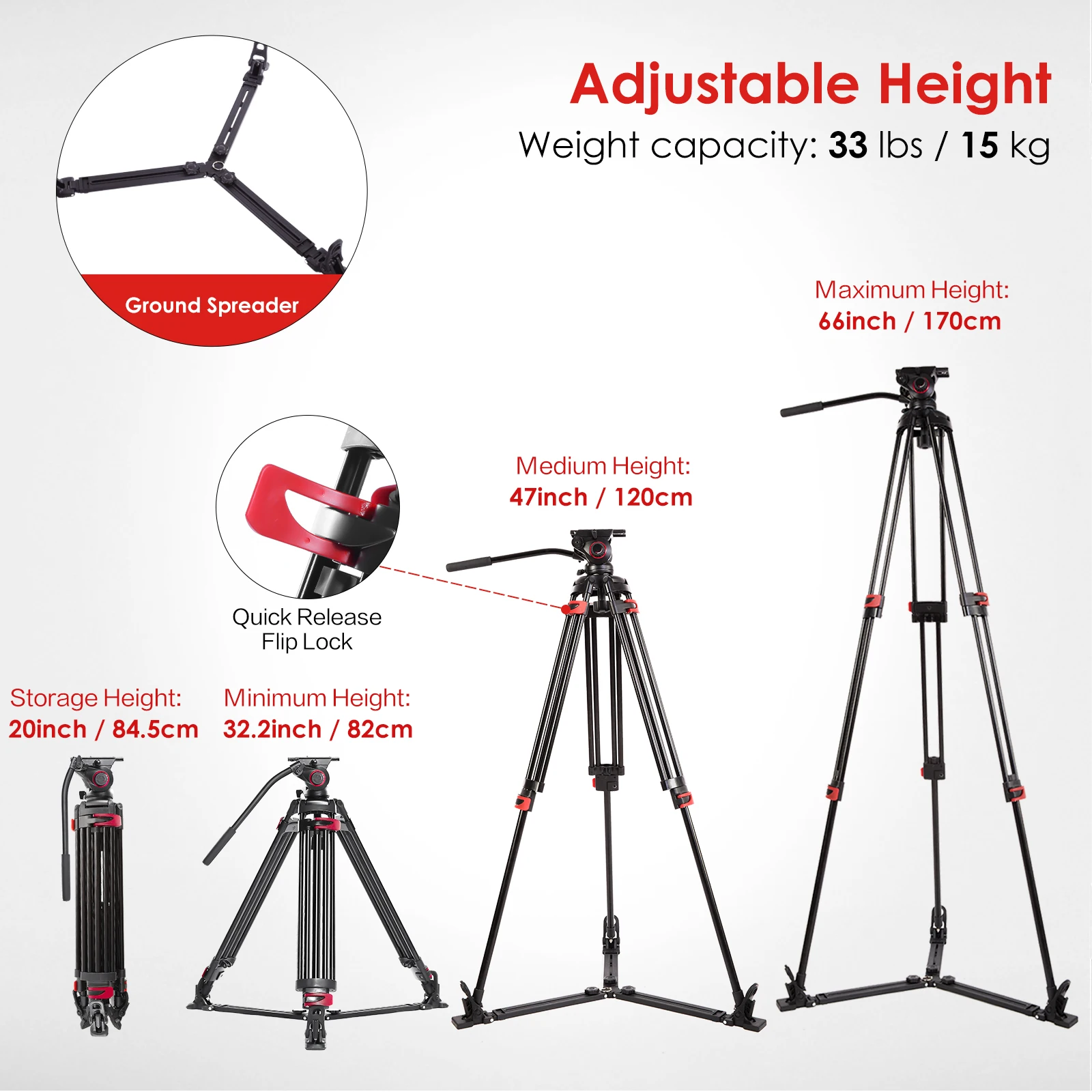 Miliboo MTT609A treppiede per fotocamera a sfera con testa idraulica professionale per impieghi gravosi per videocamera/supporto DSLR carico treppiede Video 15 kg Max