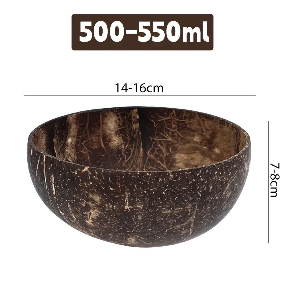 NONE 5/1PCS Natürliche Kokos Schalen Wiederverwendbare Holz Geschirr mit Löffel Dessert Obst Salat Joghurt Kokos Schüssel Hause küche Liefert 4