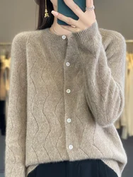 100% Merino Wool Knitwear O-neck Hollow Out Sweater For Women Cardigan Raglan Sleeve Spring Autumn Cashmere Popular Clothes Tops