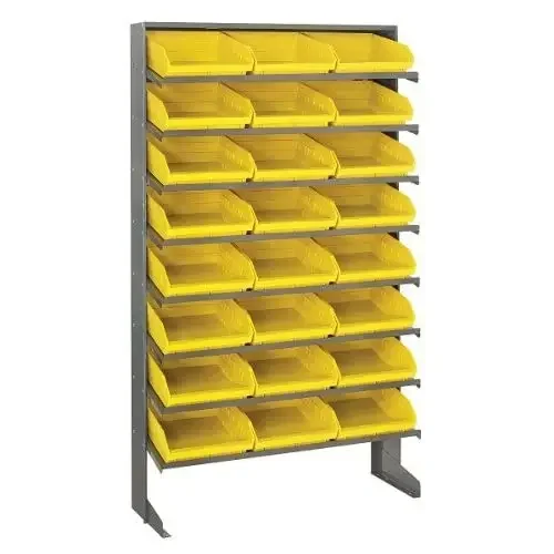 Quantum QPRS-109YL Double-Sided Display Sloped Pick Rack for Warehouse Retail Store | 400 lbs Capacity | (24) QSB109 Yellow Bins