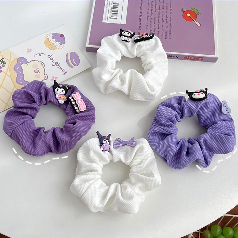 Kawaii Sanrio Scrunchie Girls Hair Bands Cute Cartoon Kuromi Hair Rope Elastic Headband Hair Accessories Holder Holiday Gift