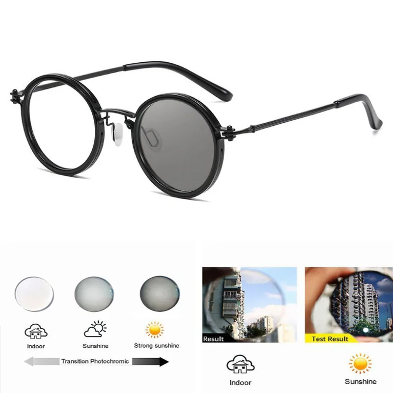 Runde Metall Photochrome Lesebrille Männer Outdoor Farbwechsel Vintage Presbyopie Brillen Klare Rezept Leser – Detail 3