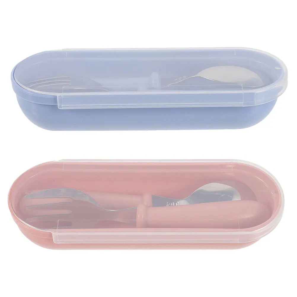 

2Sets Kids Cutlery Stainless Steel Spoon Fork Plastic Handles Toddler Utensils Self Feeding Set Lightweight Storage Box