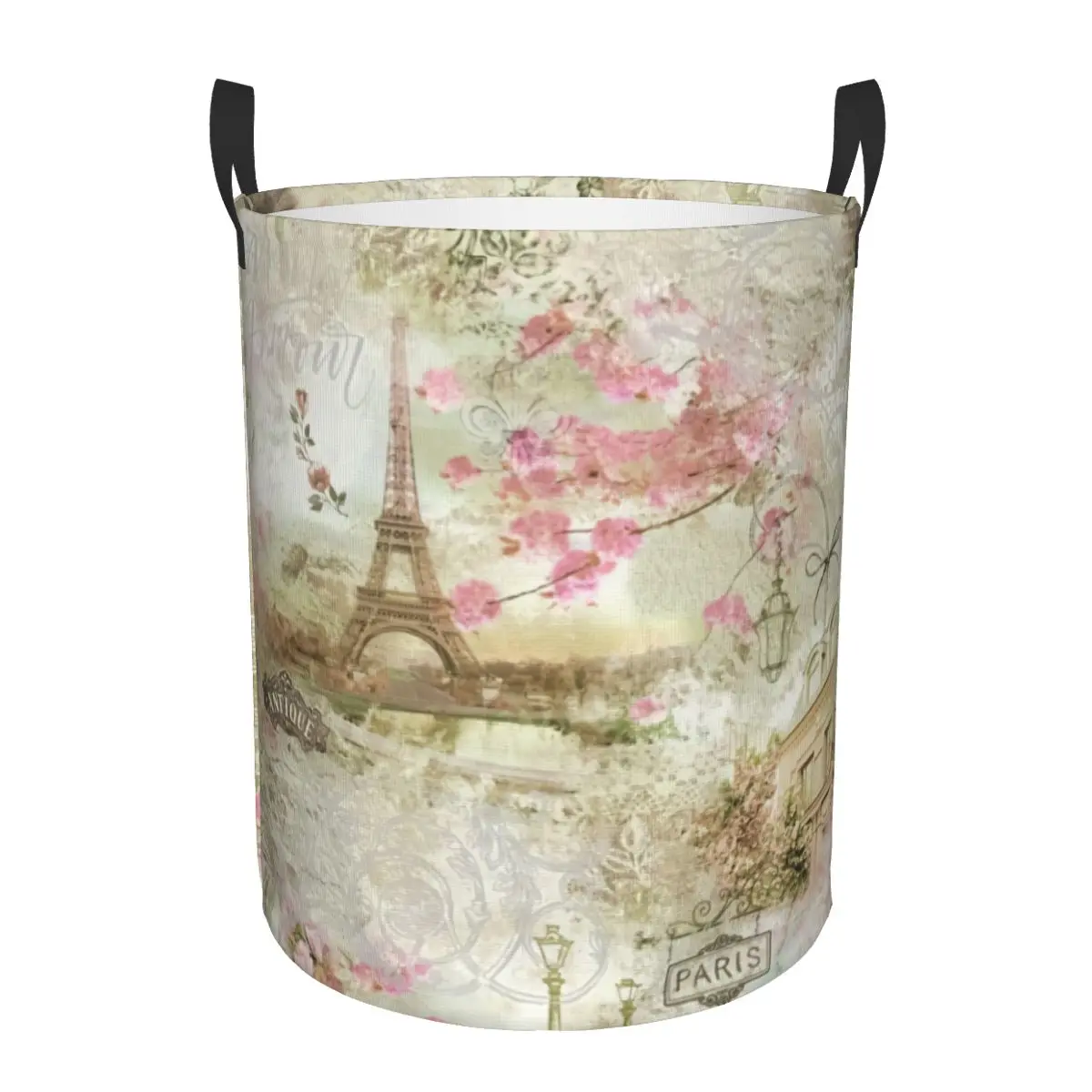 Custom France Paris Eiffel Tower Laundry Hamper Large Storage Basket Flower Pink Kids Nursery Toy Organizer