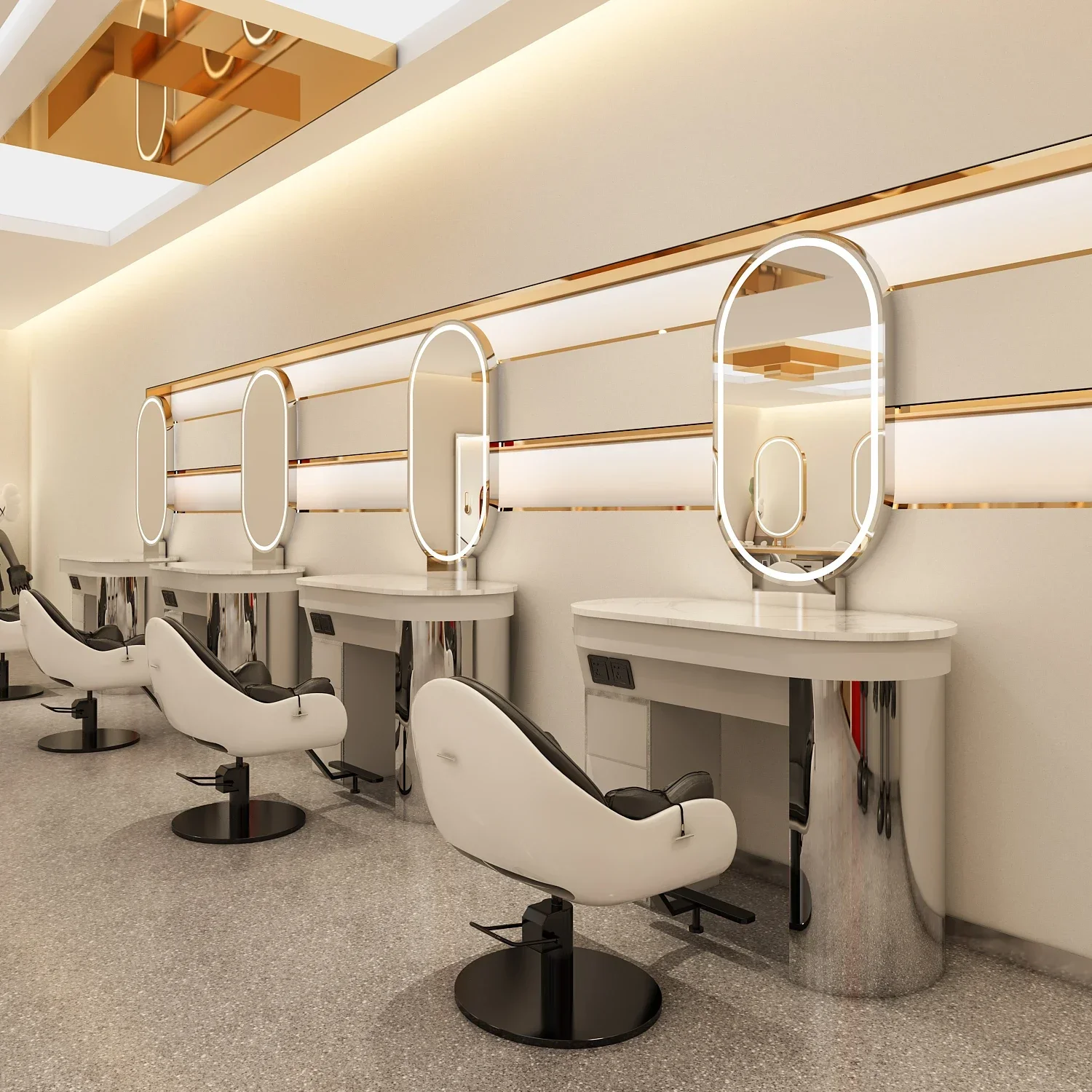 Зеркальный шкаф для салона LHair, интегрированный для парикмахерской, парикмахерской, зеркало с горячим крашением и подсветкой