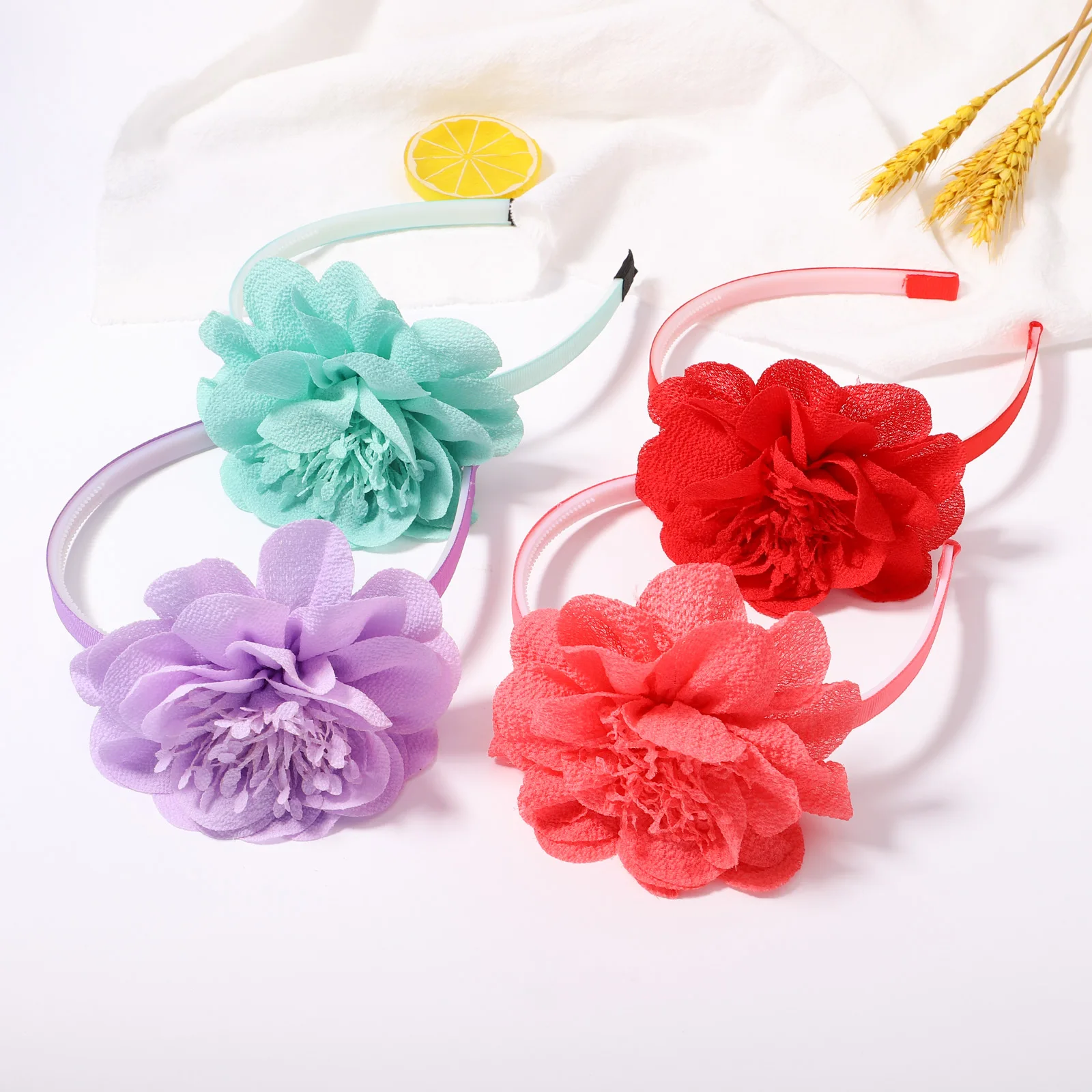 12Colors Solid Flower Hairbands For Sweet Girls Princess Ribbon Hair Hoop Headband DIY Headwear Kids Hair Accessories Hair Bands