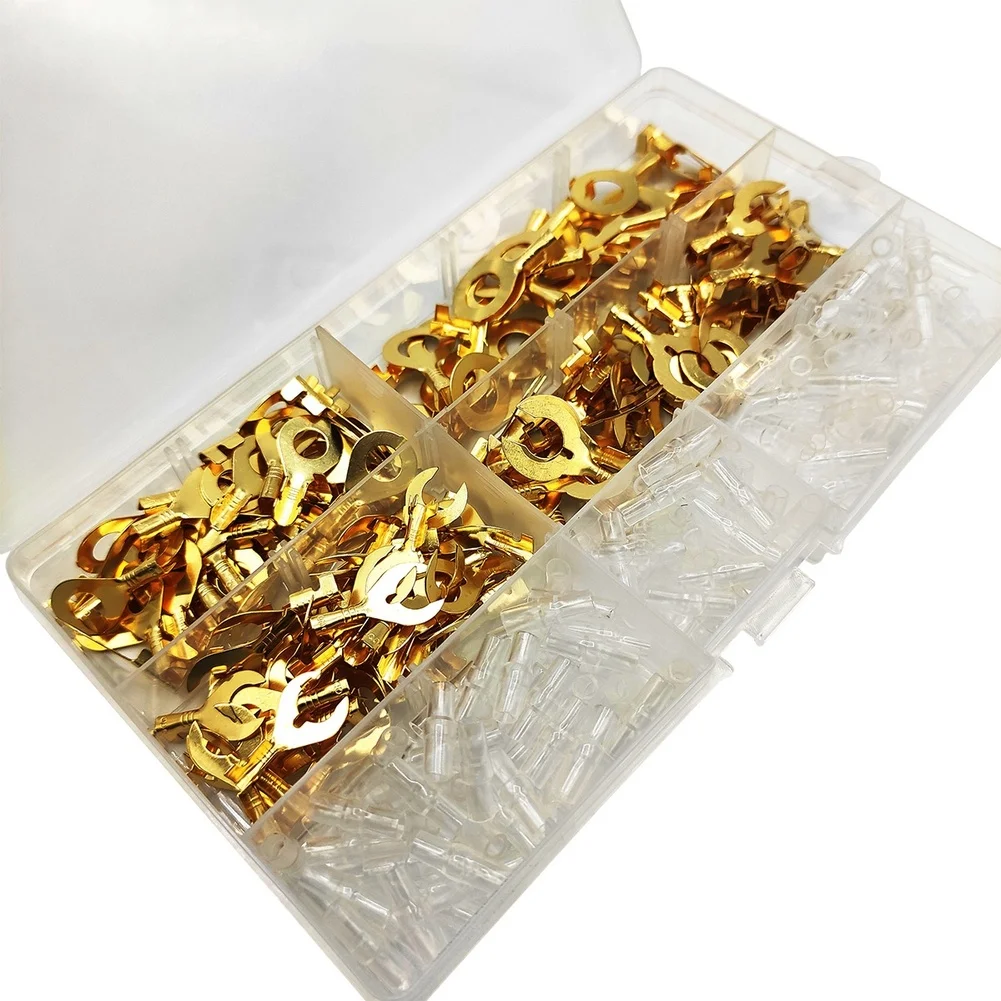 320pcs Gold-Plated Ring And Fork Spade Terminal Connector Kit With Insulated Crimp Wire Adapter Connection Accessories Kit