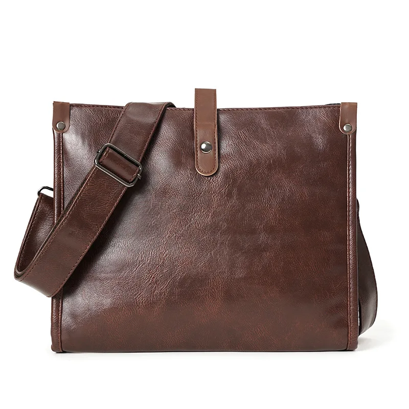 حقيبة كتف مربعة للرجال من جلد البولي يوريثان، متعددة الجيوب، سعة كبيرة لتخزين الكمبيوتر، حقيبة متقاطعة قطرية