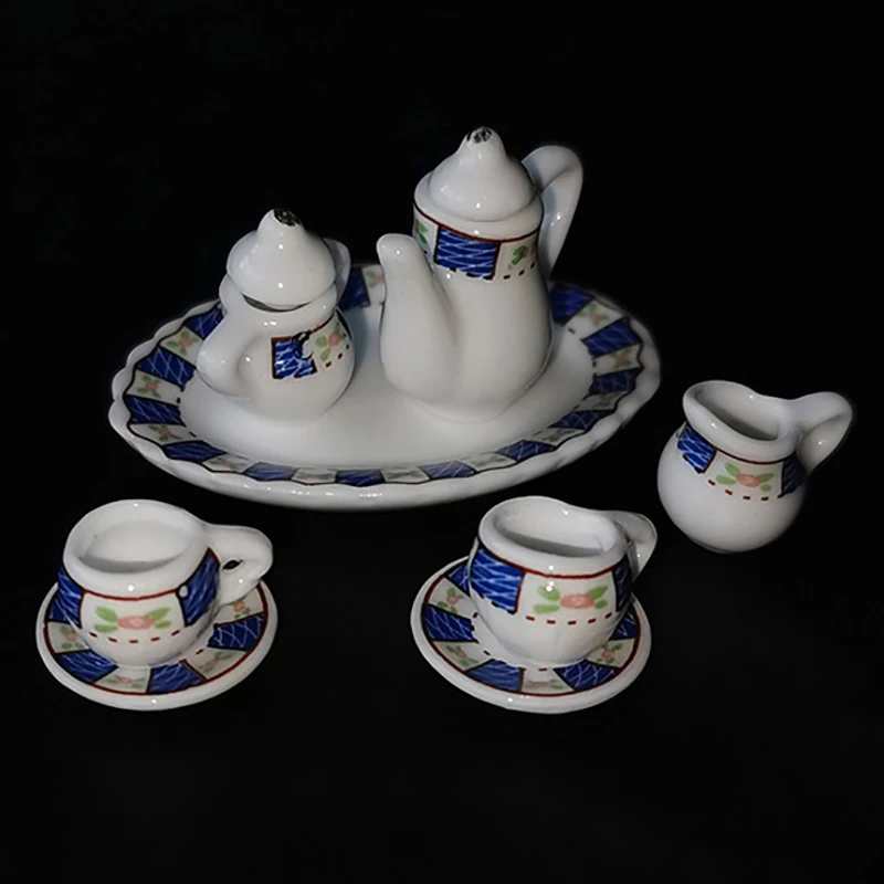 Miniatura Flower Patten Porcelana Café Chá Copos, Louça Cerâmica, Dollhouse Cozinha Acessórios, 1 Set, 12 Dollhouse