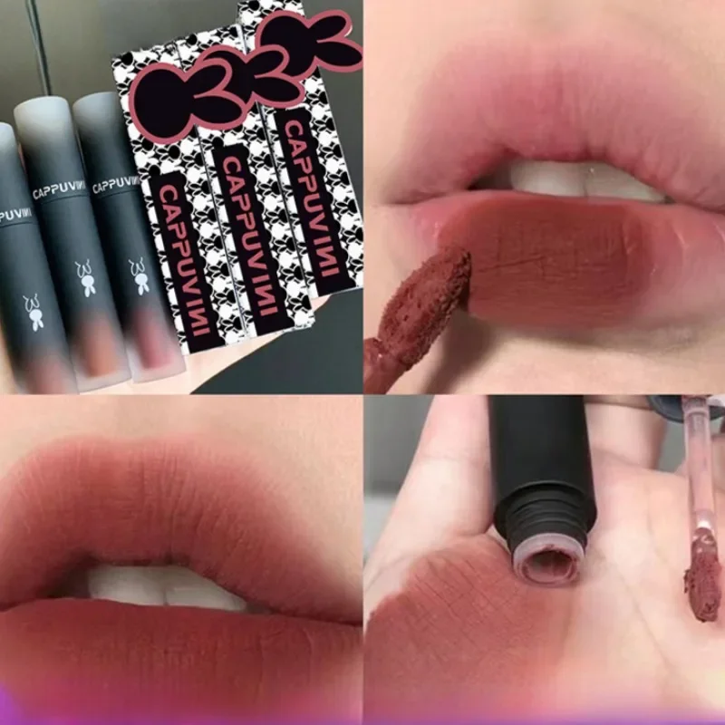 Velvet Matte Lip Mud Liquid Lipstick 6 Colors Lip Gloss Long Lasting Non-stick Cup Sexy Women Lip Glaze Cosmetic Waterproof Nude