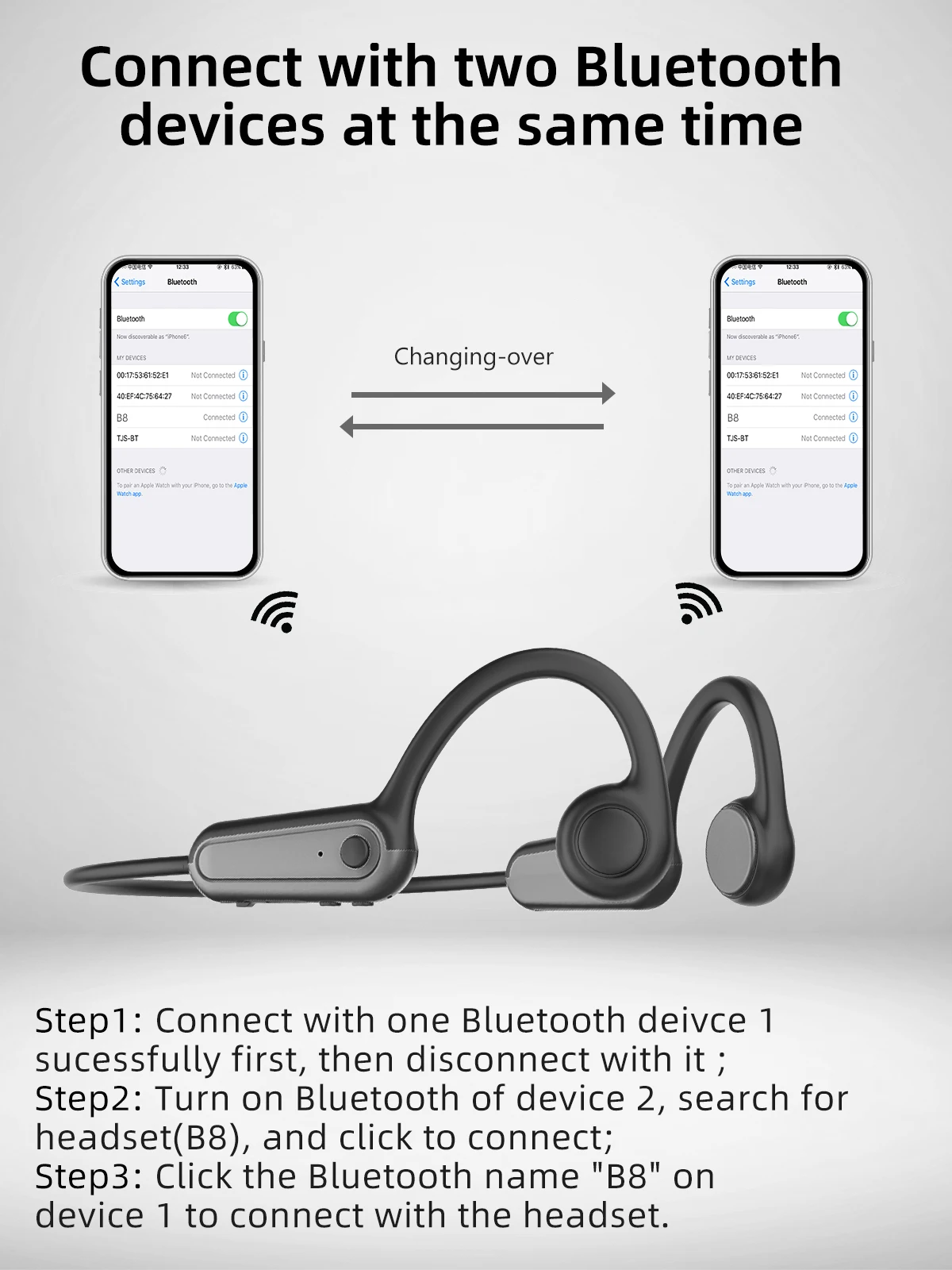 Cuffie a conduzione Bluetooth 5.3 auricolari Wireless cuffie sportive impermeabili IPX5 con microfono per allenamenti in esecuzione guida