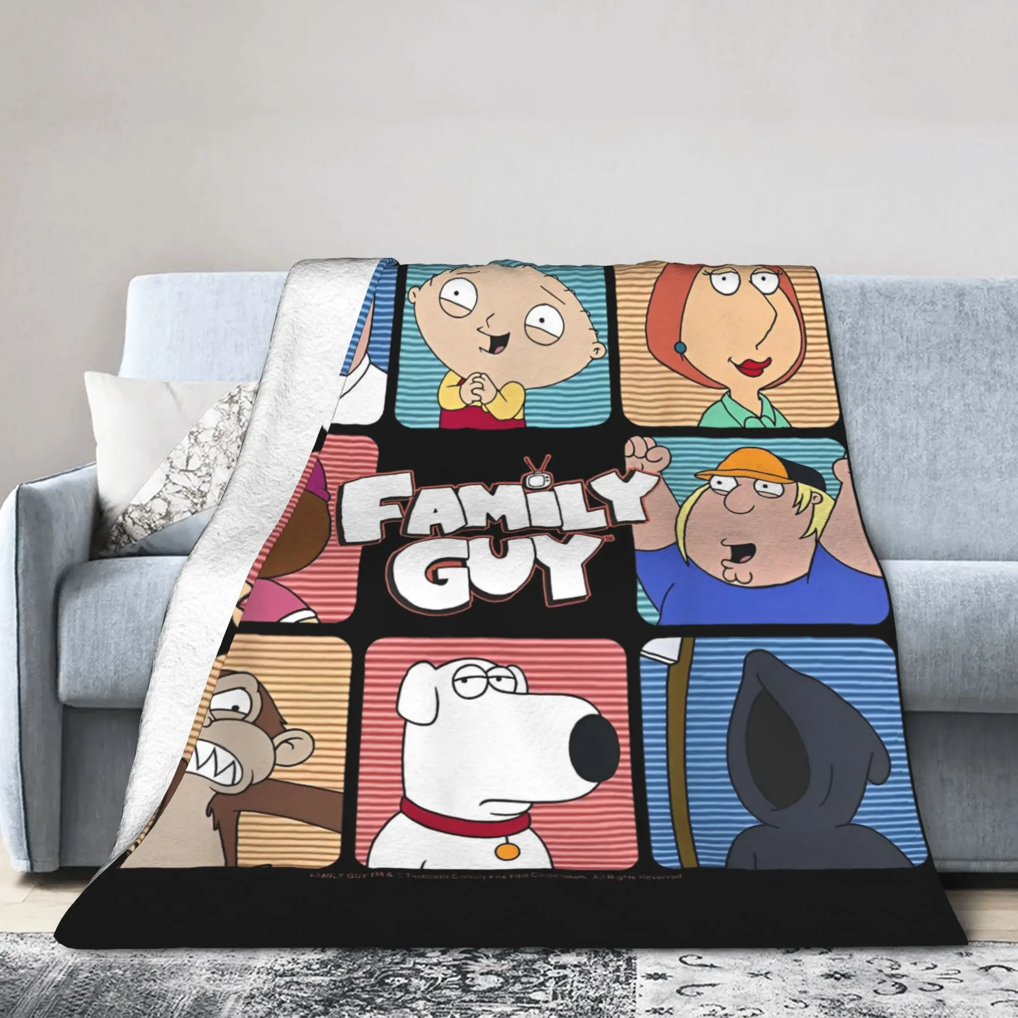 Families Iconic Griffin Family Guys Blankets Funny Tv Fuzzy Vintage Breathable Throw Blanket for Bedspread Autumn/Winter Car