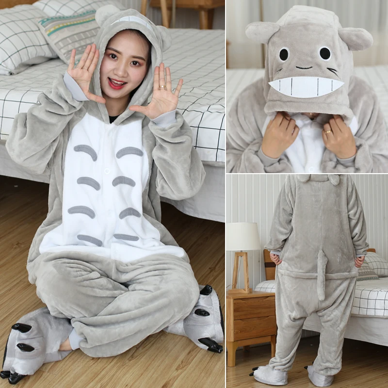 Adults Kids Totoro Onesies Soft Long Sleeves Pajamas Home Clothes Women Men Anime Cosplay Costumes For Christmas Halloween Party