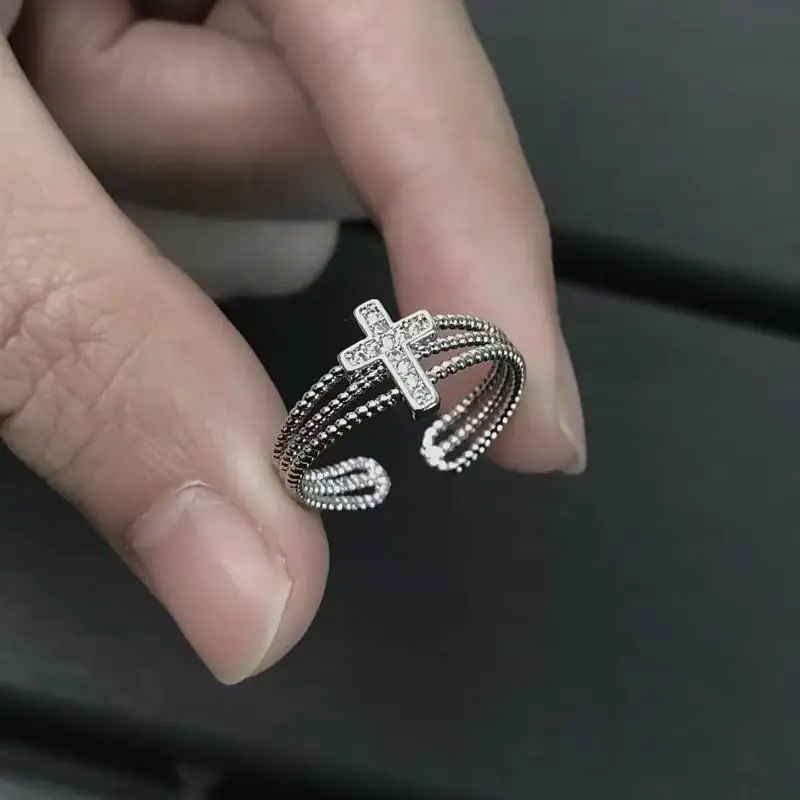 Vintage Cross Open Rings for Women High Quality Y2K Aesthetic Fashion Jewelry Gift for Valentine's Day Dating