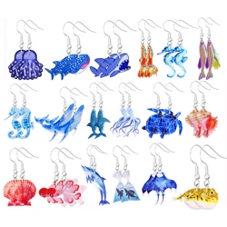 Cartoon Marine Animal Earrings For Women Cute Female Funny Personality Party Sea Horse Whale Sharks