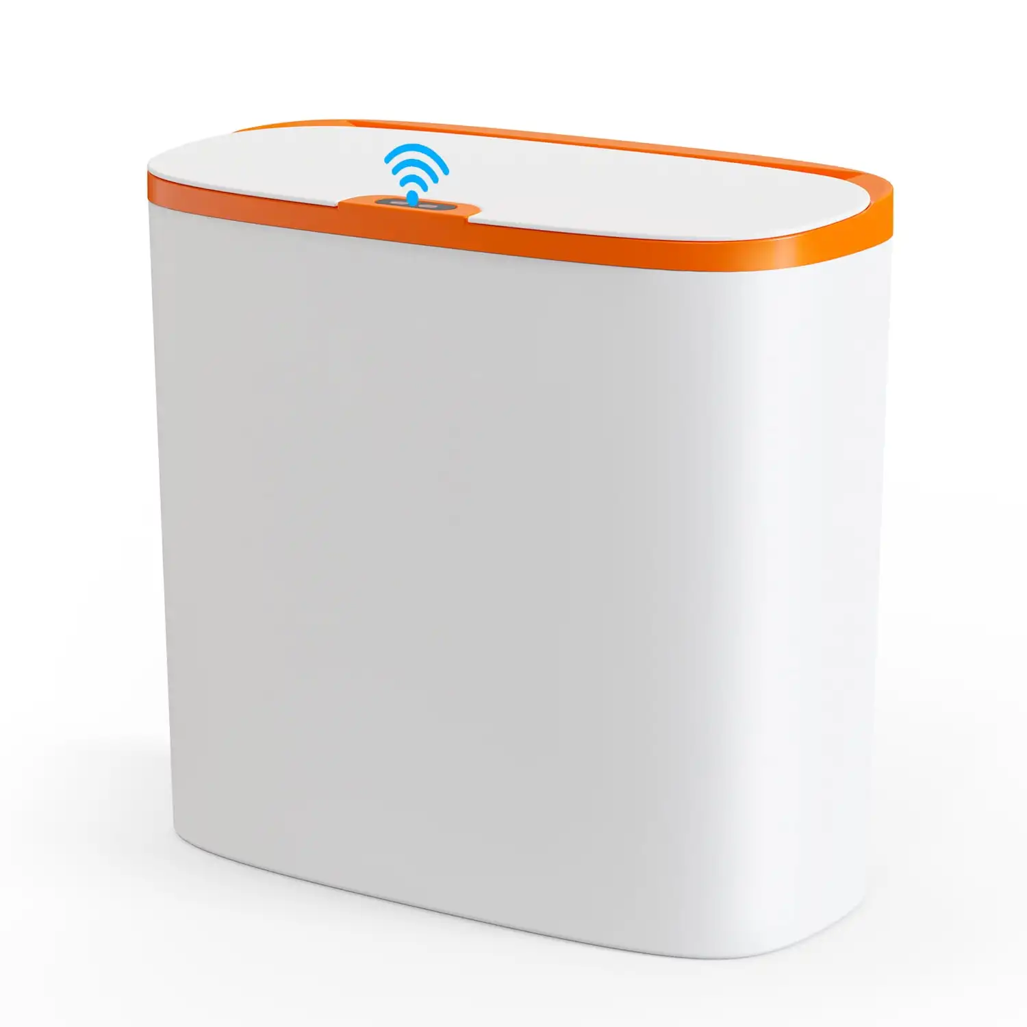 Automatic Sensor Trash Can with Lid:Waste Bin 3.2 Gallon Slimline for Bathroom, Bedroom, Kitchen, Office  White with Orange Trim