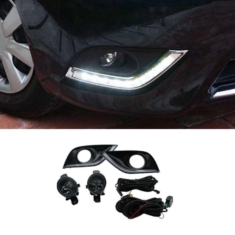 A58X-LED Daytime Running Light + Fog Lamp With Harness Switch Kit For Nissan Sunny Versa 2014-2017