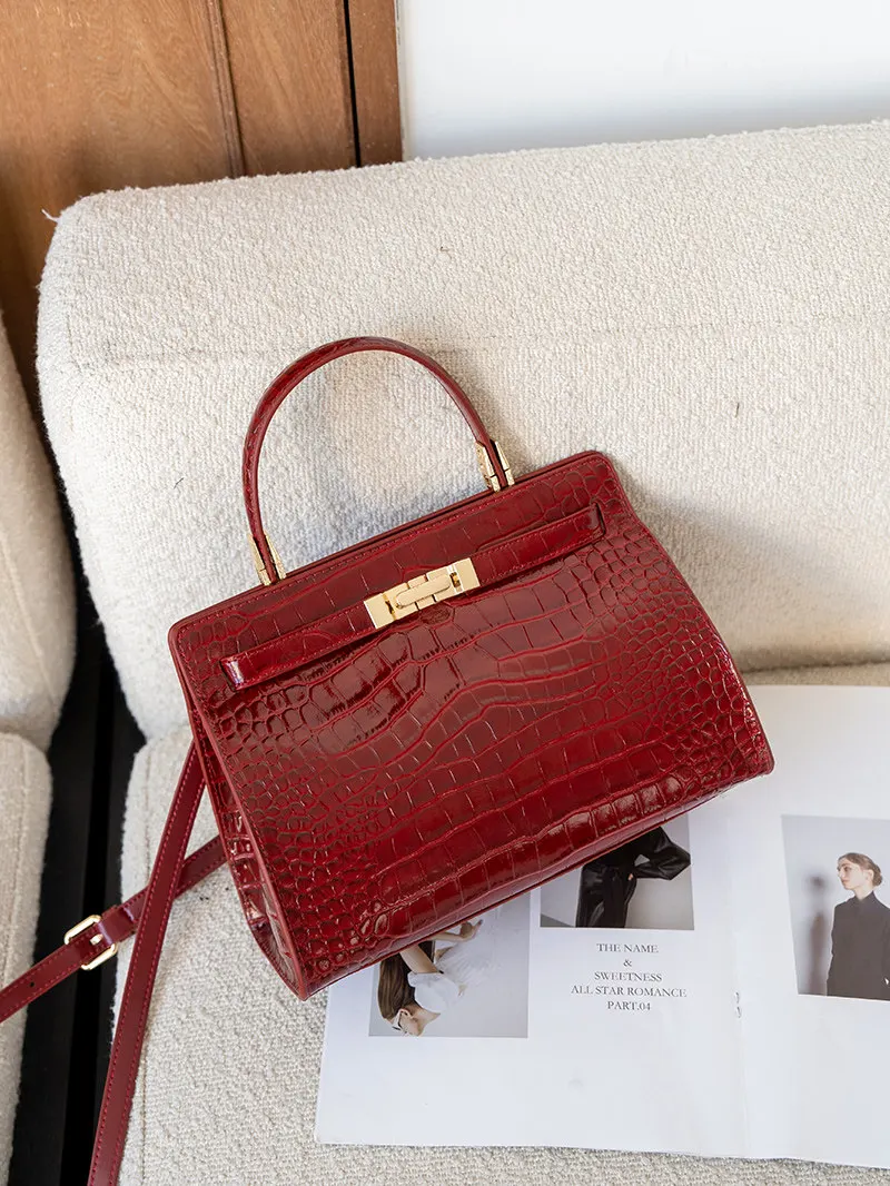 Bolso de mano con estampado de piel de cocodrilo para mujer, de la marca Aidrani, con solapa de cuero genuino, bolso de hombro de diseño para el trabajo, la oficina, fiestas y el uso diario.