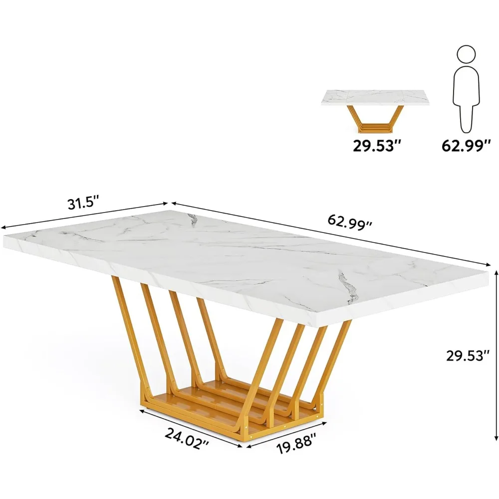 Table de conférence rectangulaire avec plateau en faux marbre, table de séminaire moderne, table de réunion pour 4-6 personnes, 63 pouces