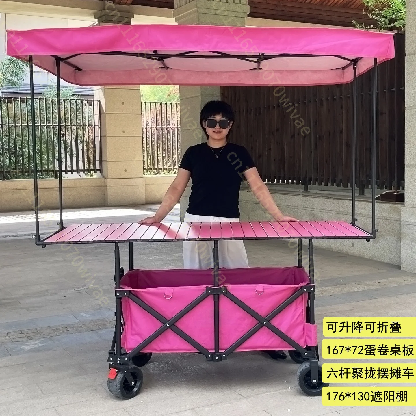 Stall trolley with parasol 60 wide lift folding table board awning stall camping stall snack truck