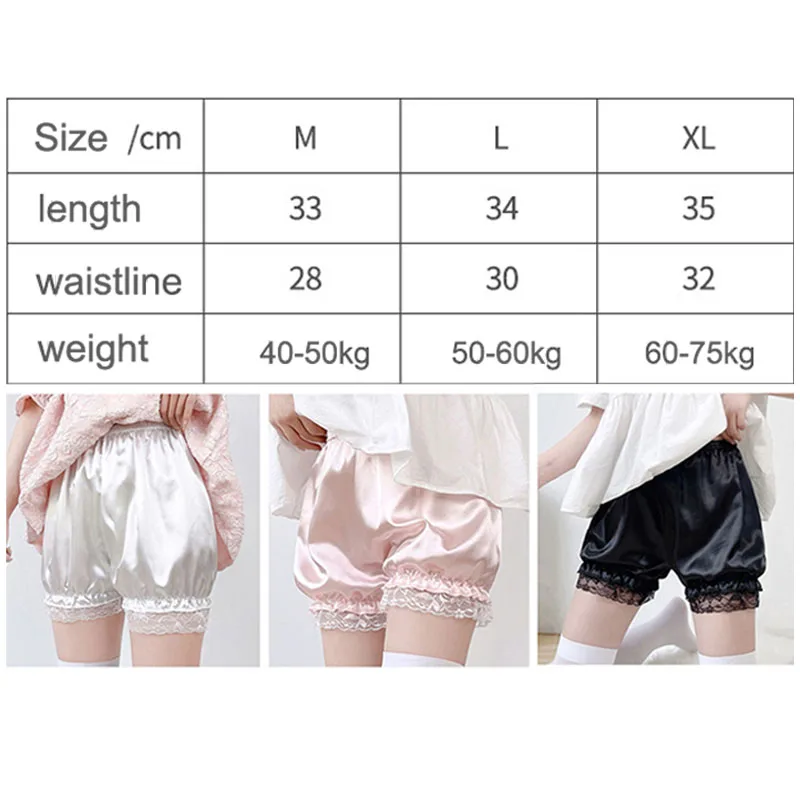 Satijnen Glanzende Schattige Lolita Veiligheid Korte Broek Vrouwen Sweet Ijs Zijde Jk Bloeiers Ruches Kanten Rand Slipje Pompoen Short Pettipants