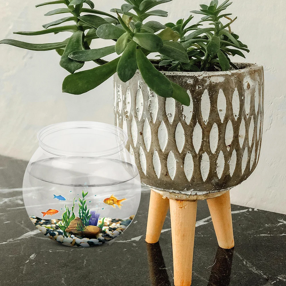 Round Plastic Aquarium Globe Fish Bowl Transparent Design Portable Fish Tank for Desktop Home Office Decorative Vase