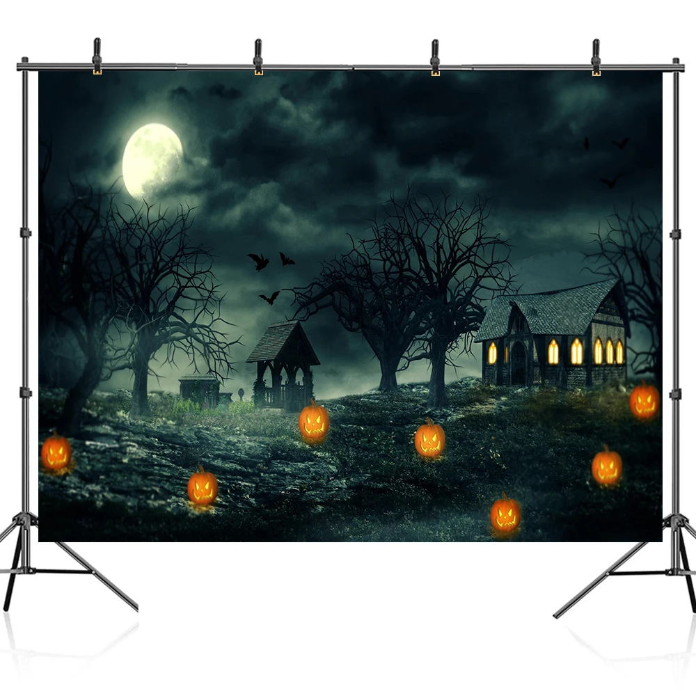 Bonvvie Halloween Photography Backdrop Tomb Tombstone Castle Pumpkin Skull Moon Family Party Decor Photo Studio Background