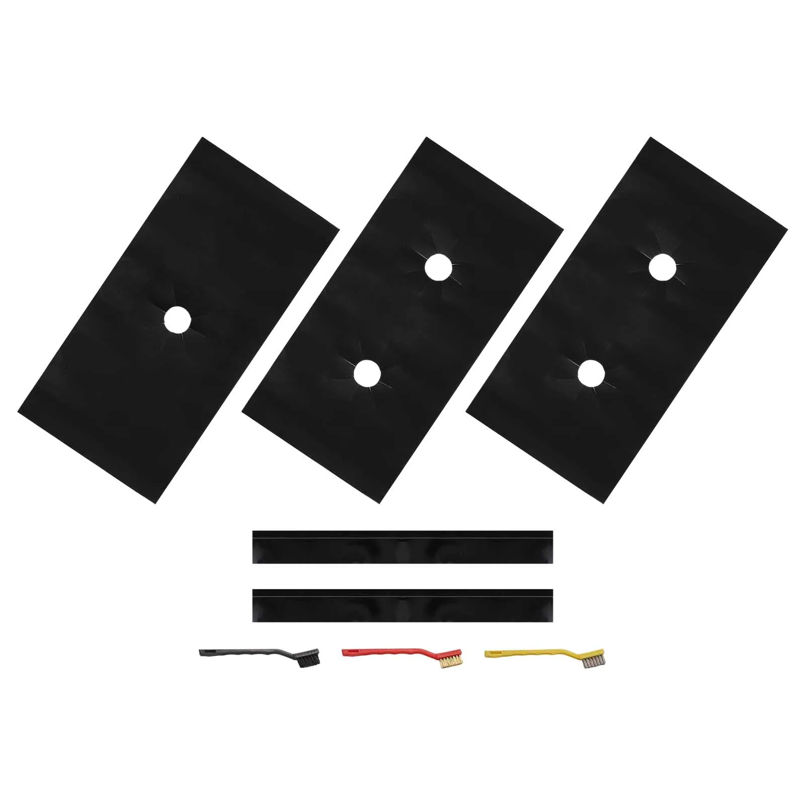 5 Hole Gas Stove Mat Set for Kitchen Protection Heat Resistant Fiberglass Cover with Cleaning Brushes and Seam Strips