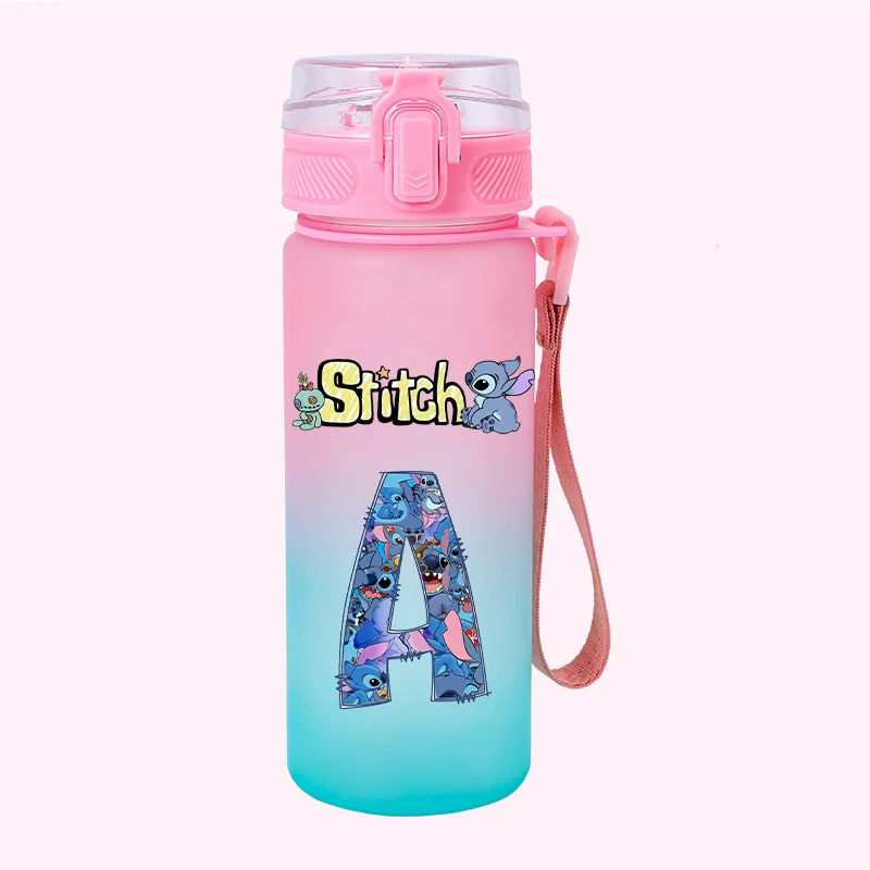 600ml Kawaii Stitch Letter Printed Water Bottle with Scale Anime Fashion Portable Large Capacity Sport Cup Cartoon Children Gift